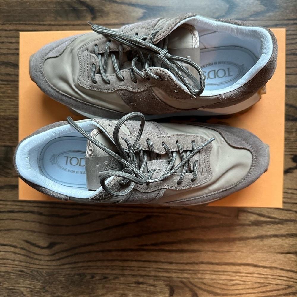 TOD'S 1T SNEAKERS IN SUEDE AND FABRIC - BROWN/BEIGE - size 8.5 - Picture 4 of 12